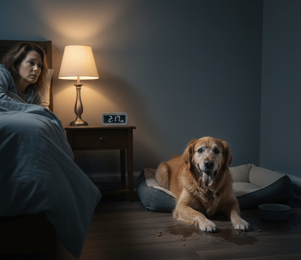 Senior Dog Panting at Night